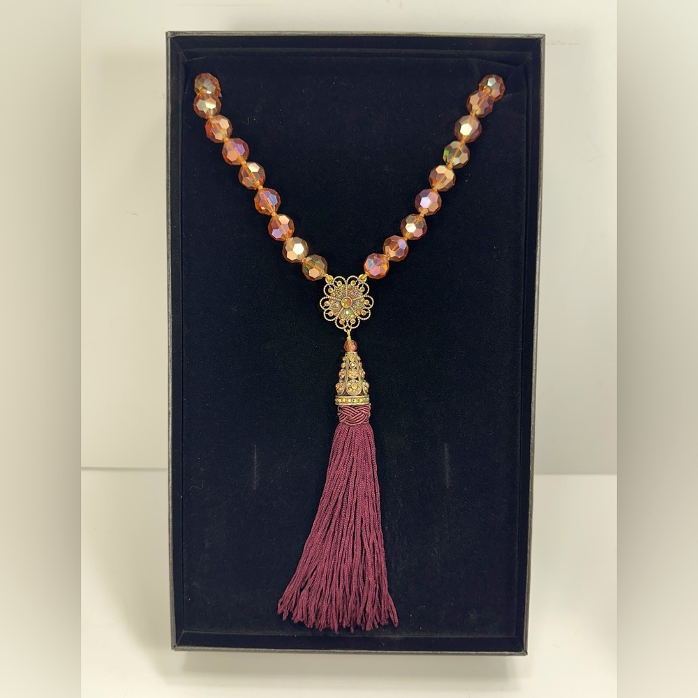 Heidi Daus 28” Toggle Necklace with 5” Fringe Tassel Drop - Candlelight Orange